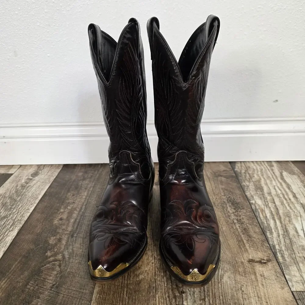 Vintage Laredo Burgundy Leather Cowboy Boots Men’s 10.5 D Made USA Western